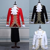 cheap Outfits-Retro Vintage Rococo Medieval Coat Pants Circus Jacket Prince Aristocrat Lace Flounced Slim Fit Print Men&#039;s Halloween Masquerade Performance Party Business / Ceremony / Wedding Adults&#039; Coat Pants