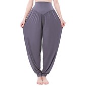 voordelige wijde pijpen en hoge taille-dames harembroek ademend sneldrogend vochtafvoerend zumba buikdans yoga bloeiers bodems licht paars wit zwart modal spandex plus size sport activewear hoge elasticiteit losse pasvorm