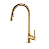 cheap Pullout Spray-Kitchen Sink Mixer Faucet Pull Out, 360 swivel Single Lever Handle Brushed Solid Brass Taps Cold Hot Hose, One Hole with Pull Down Sprayer Black Gold Faucets