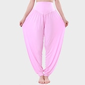 voordelige wijde pijpen en hoge taille-dames harembroek ademend sneldrogend vochtafvoerend zumba buikdans yoga bloeiers bodems licht paars wit zwart modal spandex plus size sport activewear hoge elasticiteit losse pasvorm
