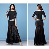 billige Magedanskostyme-Magedans Skjørt Glimmer Sløyfe(r) Ruchiing Dame Trening Ytelse 3/4 ermer Naturlig Netting Polyester / bomullsblanding