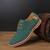 cheap Semi-Formal-Men&#039;s Green Suede Lace-Up Oxford Shoes with Tan Accents, Stylish Casual Dress Shoes for Office and Formal Events