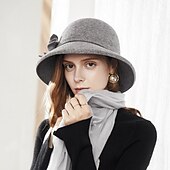 economico Cappelli da Festa-cappelli Cappello a secchiello in lana 100% casual con copricapo laterale in pizzo floreale