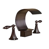 economico Multiforo-rubinetto del lavandino del bagno diffuso, due maniglie tre fori, rubinetti da bagno in bronzo lucidato a cascata in ottone