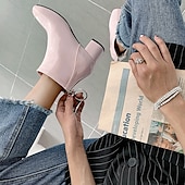 abordables Bottines-Femme Bottes Bottes à talons du quotidien Couleur Pleine Bottines Bottines Hiver Talon bloc Bout carré Décontractées Minimalisme Cuir Verni Fermeture Noir Blanche Jaune