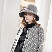 economico Cappelli da Festa-cappelli Cappello a secchiello in lana 100% casual con copricapo laterale in pizzo floreale