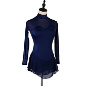 voordelige Schaatsjurken-Kunstschaatsjurk Dames Voor meisjes Schaatsen Jurken Outfits Donker Marineblauw Lapwerk Netstof Spandex Hoge Elasticiteit Oefenen Professioneel Wedstrijd Kunstschaatskleding Met de hand gemaakt