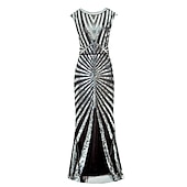 economico Vestiti-Anni Ruggenti Anni 1920 Abito da cocktail Abito Flapper Vestito Costume da festa Il grande Gatsby Paillettes Scollo a V Per donna Natale Halloween Capodanno Matrimonio Feste Ospite di nozze Adulti