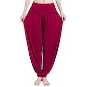 voordelige wijde pijpen en hoge taille-dames harembroek ademend sneldrogend vochtafvoerend zumba buikdans yoga bloeiers bodems licht paars wit zwart modal spandex plus size sport activewear hoge elasticiteit losse pasvorm
