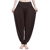 voordelige wijde pijpen en hoge taille-dames harembroek ademend sneldrogend vochtafvoerend zumba buikdans yoga bloeiers bodems licht paars wit zwart modal spandex plus size sport activewear hoge elasticiteit losse pasvorm
