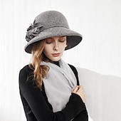 economico Cappelli da Festa-cappelli Cappello a secchiello in lana 100% casual con copricapo laterale in pizzo floreale