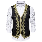 preiswerte Men&#039;s Vest-Herren Weste Weihnachten Hochzeitsfeier Neujahr Mittelalterliche Renaissance Sommer Frühling Vintage-Stil Stickerei Polyester Cosplay Farbblock V Ausschnitt Dünn Schwarz Weiß Rote Weste