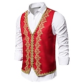 preiswerte Men&#039;s Vest-Herren Weste Weihnachten Hochzeitsfeier Neujahr Mittelalterliche Renaissance Sommer Frühling Vintage-Stil Stickerei Polyester Cosplay Farbblock V Ausschnitt Dünn Schwarz Weiß Rote Weste