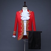 cheap Outfits-Retro Vintage Rococo Medieval Coat Pants Circus Jacket Prince Aristocrat Lace Flounced Slim Fit Print Men&#039;s Halloween Masquerade Performance Party Business / Ceremony / Wedding Adults&#039; Coat Pants