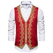 preiswerte Men&#039;s Vest-Herren Weste Weihnachten Hochzeitsfeier Neujahr Mittelalterliche Renaissance Sommer Frühling Vintage-Stil Stickerei Polyester Cosplay Farbblock V Ausschnitt Dünn Schwarz Weiß Rote Weste
