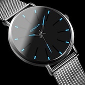 economico Orologi al quarzo-Orologio al quarzo di Ginevra per uomini orologio minimalista ultra sottile in acciaio inossidabile orologio elegante da uomo orologio al quarzo business casual