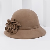 economico Cappelli da Festa-cappelli Cappello a secchiello in lana 100% casual con copricapo laterale in pizzo floreale