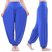 voordelige wijde pijpen en hoge taille-dames harembroek ademend sneldrogend vochtafvoerend zumba buikdans yoga bloeiers bodems licht paars wit zwart modal spandex plus size sport activewear hoge elasticiteit losse pasvorm