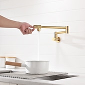 preiswerte Faltbar-Küchenarmatur, an der Wand montierter Topffüller, zwei Griffe, ein Loch, verchromt / ölgeriebene Bronze / Nickel, gebürsteter, faltbarer Topffüller, an der Wand montierte, moderne Küchenarmaturen,