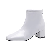 abordables Bottines-Femme Bottes Bottes à talons du quotidien Couleur Pleine Bottines Bottines Hiver Talon bloc Bout carré Décontractées Minimalisme Cuir Verni Fermeture Noir Blanche Jaune