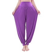 voordelige wijde pijpen en hoge taille-dames harembroek ademend sneldrogend vochtafvoerend zumba buikdans yoga bloeiers bodems licht paars wit zwart modal spandex plus size sport activewear hoge elasticiteit losse pasvorm