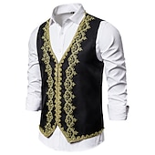 preiswerte Men&#039;s Vest-Herren Weste Weihnachten Hochzeitsfeier Neujahr Mittelalterliche Renaissance Sommer Frühling Vintage-Stil Stickerei Polyester Cosplay Farbblock V Ausschnitt Dünn Schwarz Weiß Rote Weste