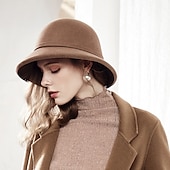 economico Cappelli da Festa-cappelli Cappello a secchiello in lana 100% casual con copricapo laterale in pizzo floreale