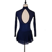 voordelige Schaatsjurken-Kunstschaatsjurk Dames Voor meisjes Schaatsen Jurken Outfits Donker Marineblauw Lapwerk Netstof Spandex Hoge Elasticiteit Oefenen Professioneel Wedstrijd Kunstschaatskleding Met de hand gemaakt