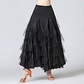 cheap Ballroom Dancewear-Ballroom Dance Skirts Cascading Ruffles Split Joint Women&#039;s Training Performance Natural Mesh Chiffon Milk Fiber