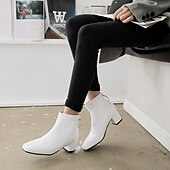 abordables Bottines-Femme Bottes Bottes à talons du quotidien Couleur Pleine Bottines Bottines Hiver Talon bloc Bout carré Décontractées Minimalisme Cuir Verni Fermeture Noir Blanche Jaune