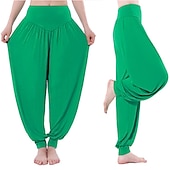 voordelige wijde pijpen en hoge taille-dames harembroek ademend sneldrogend vochtafvoerend zumba buikdans yoga bloeiers bodems licht paars wit zwart modal spandex plus size sport activewear hoge elasticiteit losse pasvorm