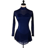 voordelige Schaatsjurken-Kunstschaatsjurk Dames Voor meisjes Schaatsen Jurken Outfits Donker Marineblauw Lapwerk Netstof Spandex Hoge Elasticiteit Oefenen Professioneel Wedstrijd Kunstschaatskleding Met de hand gemaakt