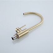 cheap Rotatable-Kitchen Sink Mixer Faucet Brushed Gold Deck Mounted , 360 Swivel Single Handle Vessel Kitchen Brass Taps with Cold and Hot Water Hose
