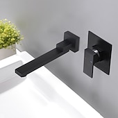 お買い得  壁掛け水栓金具-バスルームのシンクの蛇口 - シングル 幅150 x 長さ200cm ブラック 壁式 シングルハンドル二つの穴Bath Taps / 真鍮