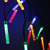 abordables Lumières de cordes solaires-Guirlande lumineuse solaire d&#039;extérieur de 5 m, 20 LED à bulles avec blanc chaud, RVB, blanc et bleu, lampe de jardin solaire d&#039;extérieur étanche avec support de montage pour fête de mariage Noël