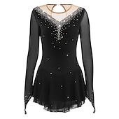 preiswerte Eiskunstlaufkleider-Eiskunstlaufkleid Damen Mädchen Eislaufen Kleider Hellblau Schwarz Weiß Patchwork Gitter Hochelastisch Wettbewerb Eiskunstlaufkleidung Mit Steinen verziert Strass Langarm Eislaufen Eiskundstlauf