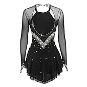 رخيصةأون فساتين التزلج الفني-فستان التزلج الراقص نسائي للفتيات تزلج على الجليد الفساتين أسود أبيض أصفر فتح الظهر شبكة سباندكس عالية المرونة تمرين منافسة ملابس التزلج مرصع بالجواهر حجر الراين كم طويل