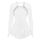 رخيصةأون فساتين التزلج الفني-فستان التزلج الراقص نسائي للفتيات تزلج على الجليد الفساتين أسود أبيض أصفر فتح الظهر شبكة سباندكس عالية المرونة تمرين منافسة ملابس التزلج مرصع بالجواهر حجر الراين كم طويل