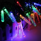 abordables Lumières de cordes solaires-Guirlande lumineuse solaire d&#039;extérieur de 5 m, 20 LED à bulles avec blanc chaud, RVB, blanc et bleu, lampe de jardin solaire d&#039;extérieur étanche avec support de montage pour fête de mariage Noël