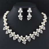 economico Parure di gioielli-1 set Gioielli da Sposa per Donne Regalo di Matrimonio con Perle Imitazione Strass Lega Link  Catena Fiore Botanico  Fidanzamento per impressionare con l&#039;Abito