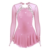 رخيصةأون فساتين التزلج الفني-فستان التزلج الراقص نسائي للفتيات تزلج على الجليد الفساتين أسود أبيض أصفر فتح الظهر شبكة سباندكس عالية المرونة تمرين منافسة ملابس التزلج مرصع بالجواهر حجر الراين كم طويل