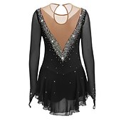 preiswerte Eiskunstlaufkleider-Eiskunstlaufkleid Damen Mädchen Eislaufen Kleider Hellblau Schwarz Weiß Patchwork Gitter Hochelastisch Wettbewerb Eiskunstlaufkleidung Mit Steinen verziert Strass Langarm Eislaufen Eiskundstlauf