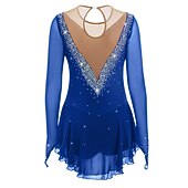 preiswerte Eiskunstlaufkleider-Eiskunstlaufkleid Damen Mädchen Eislaufen Kleider Hellblau Schwarz Weiß Patchwork Gitter Hochelastisch Wettbewerb Eiskunstlaufkleidung Mit Steinen verziert Strass Langarm Eislaufen Eiskundstlauf