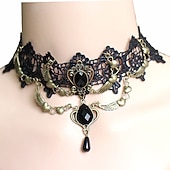 cheap Accessories and More-Choker Necklace Pendant Necklace For Women's Party Halloween Masquerade Synthetic Gemstones Crystal Lace Layered Black