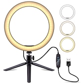 お買い得  リングライト-LEDリングライトランプ6&quot;15cmデスクトップ三脚スタンドYouTubeビデオメイク用tiktokミニLEDカメラライト、携帯電話ホルダー付き、3つのライトモード&amp;amp; 11輝度レベル