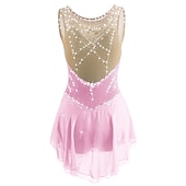 tanie Suknie do łyżwiarstwa figurowego-Sukienka łyżwiarska Damskie Dla dziewczynek Bruslení Sukienka Perłowo-różowy Błękit egejski Biały Niejednolita całość Siateczka Spandeks Trening Zawody Odzież łyżwiarska Ręcznie wykonane Z klejnotami