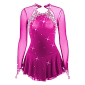 رخيصةأون فساتين التزلج الفني-فستان التزلج الراقص نسائي للفتيات تزلج على الجليد الفساتين أسود أبيض أصفر فتح الظهر شبكة سباندكس عالية المرونة تمرين منافسة ملابس التزلج مرصع بالجواهر حجر الراين كم طويل