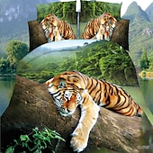 voordelige Dekbedovertreksets-3D tijgerprint dekbedovertrek beddengoed sets dekbedovertrek met 1 dekbedovertrek of sprei, 1 laken, 2 kussenslopen voor dubbel/queen/king (1 kussensloop voor twin/single)