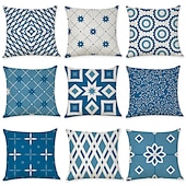 economico stile geometrico-set blu di 9 fodere per cuscino, motivo geometrico geometrico per il tempo libero moderno cuscino in finta lino cuscino da esterno per divano divano letto poltrona blu
