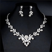 economico Parure di gioielli-1 set Gioielli da Sposa per Donne Regalo di Matrimonio con Perle Imitazione Strass Lega Link  Catena Fiore Botanico  Fidanzamento per impressionare con l&#039;Abito